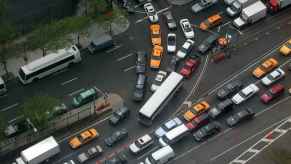 An aerial view of traffic merge