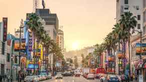 Hollywood Blvd in Los Angeles, California, USA, at sunset LA is one of the most stressful cities to drive a car in the world