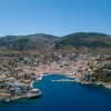 Aerial view of Hydra, a Greek Island that suffered a massive wildfire sparked by a super yacht firework show