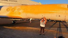 Climate activists used orange paint likely corn flour to spray two private jets on June 20, 2024 in London, England