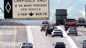 A car pool only sign on Los Angeles freeway