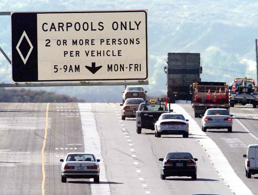 A car pool only sign on Los Angeles freeway