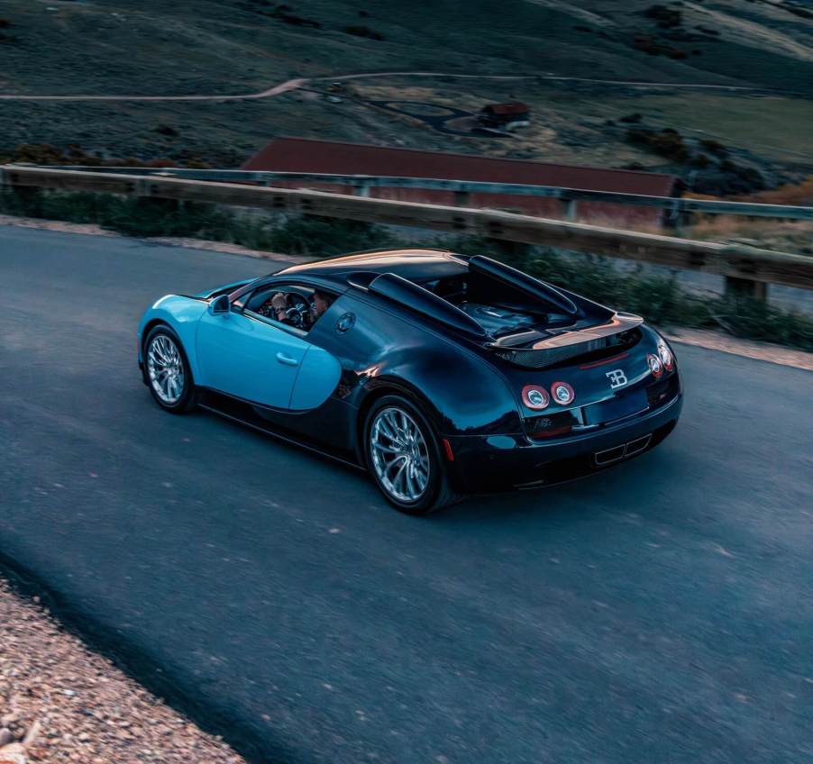 A Bugatti Veyron, like the one Jeremy Clarkson drove on 'Top Gear', cruises a highway.