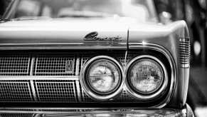 Closeup of the grille and headlights of a 1964 Mercury Comet classic car