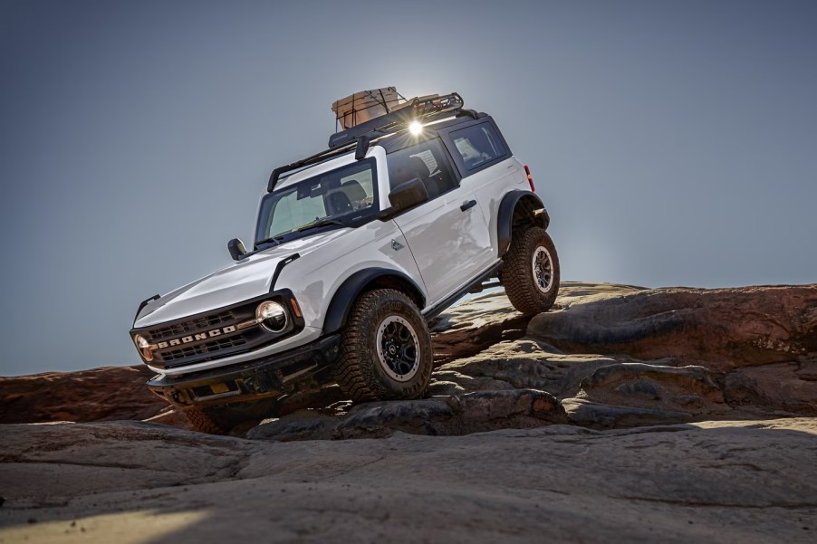 The 2024 Ford Bronco crawling over rocks