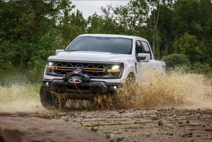 The 2024 Ford F-150 kicking up mud