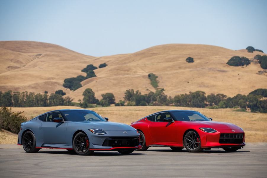 A set of Nissan Z models in the desert.