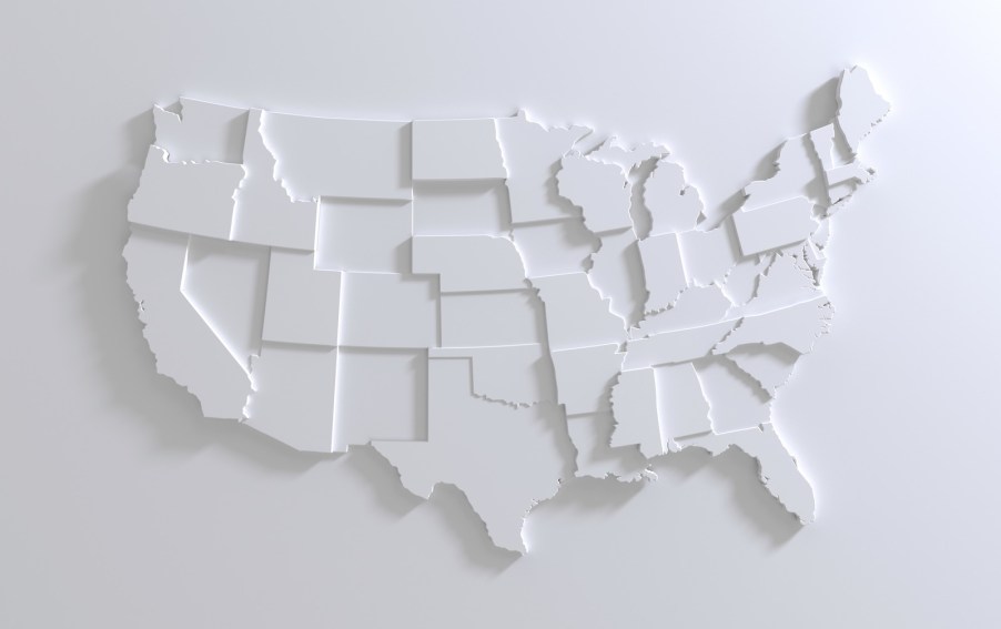 Outline of a map of all the states in the USA on a white background.