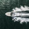 Overhead view of a Maserati yacht in the ocean.