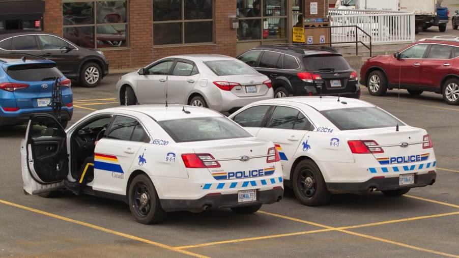 A set of RCMP police cars respond to car theft calls in Canada.