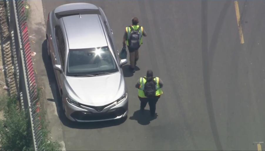 A police pursuit turned comical as a driver attempted to shack police officers by blending in in her Toyota Camry.