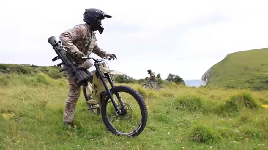 A British soldier with a Carl-Gustav on a military e-bike.