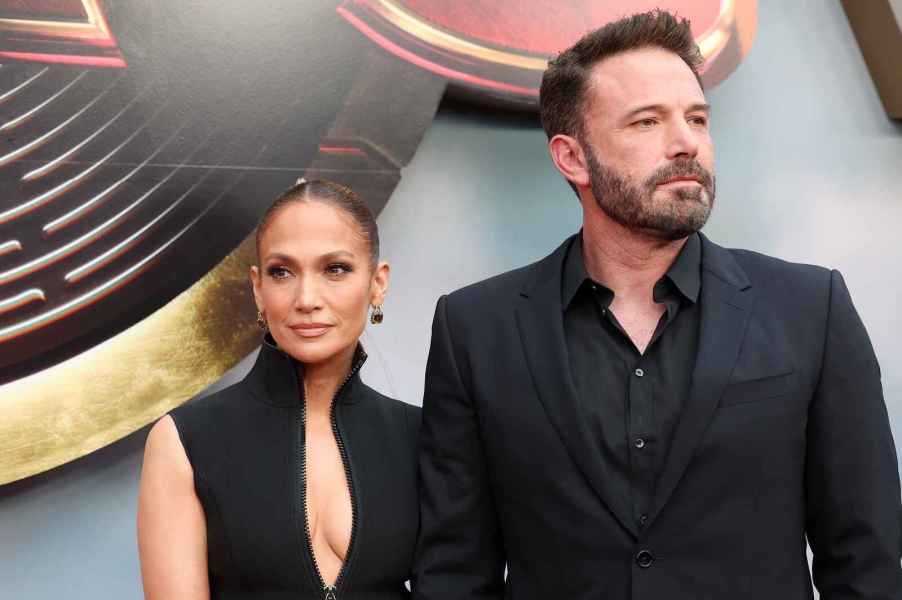 Ben Affleck and Jennifer Lopez stand on the red carpet together in 2023