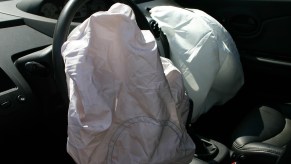 Deployed car airbags in full but close view