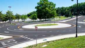 A roundabout traffic circle