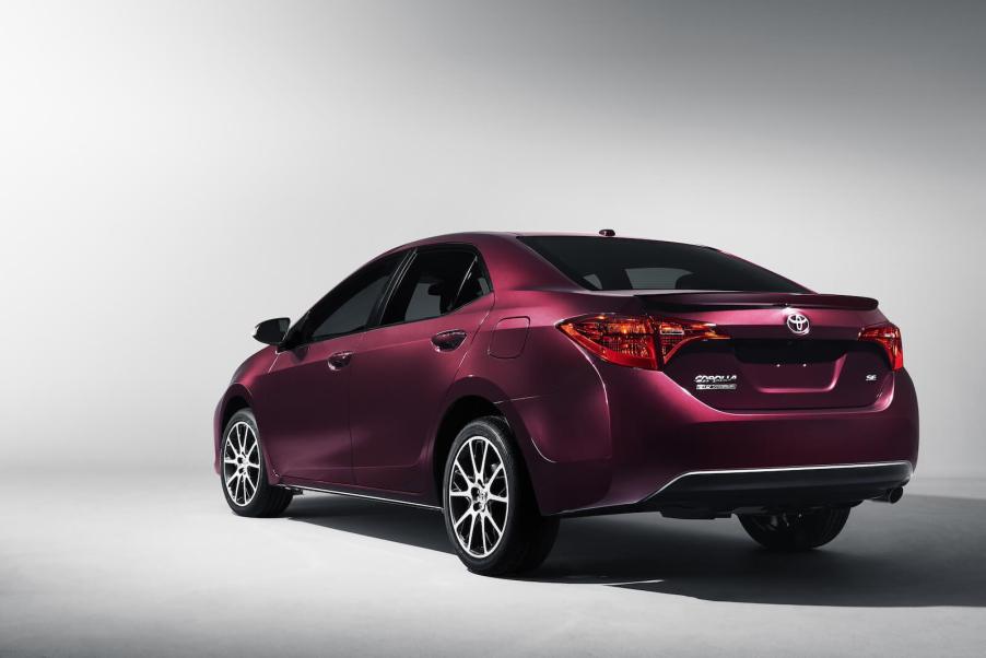 An 11th-generation Toyota Corolla sedan shows off its rear-end styling.