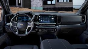 The interior of the 2024 Chevrolet Silverado HD with Google Maps as part of the built-in system.