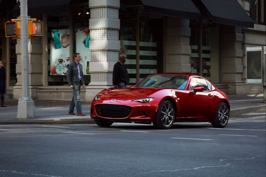 A 2024 Mazda MX-5 is a popular red car choice among sports car fans and a popular traffic stop for police officers.