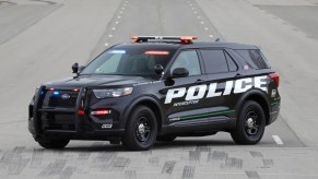 A Ford Explorer police inceptor on the road