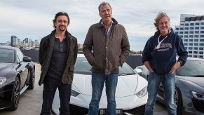 Richard Hammond, Jeremy Clarkson and James May at a press event for The Grand Tour.