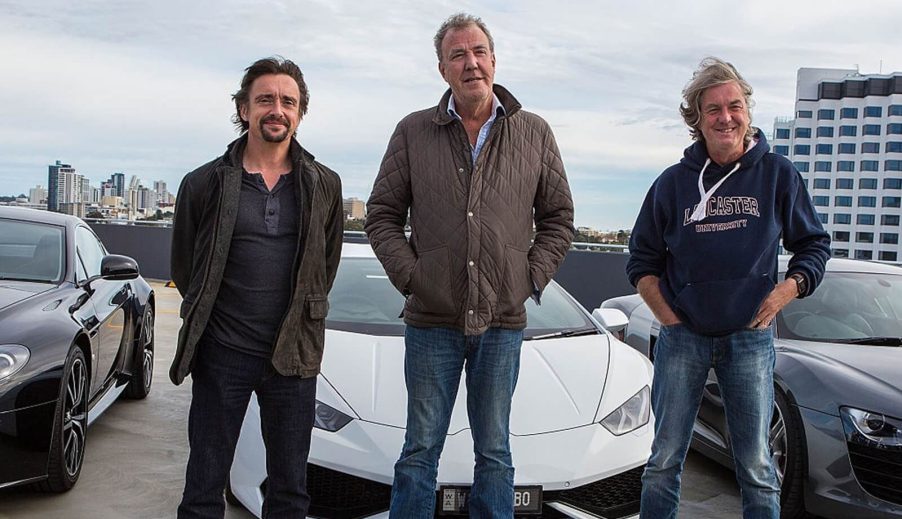 Richard Hammond, Jeremy Clarkson and James May at a press event for The Grand Tour.