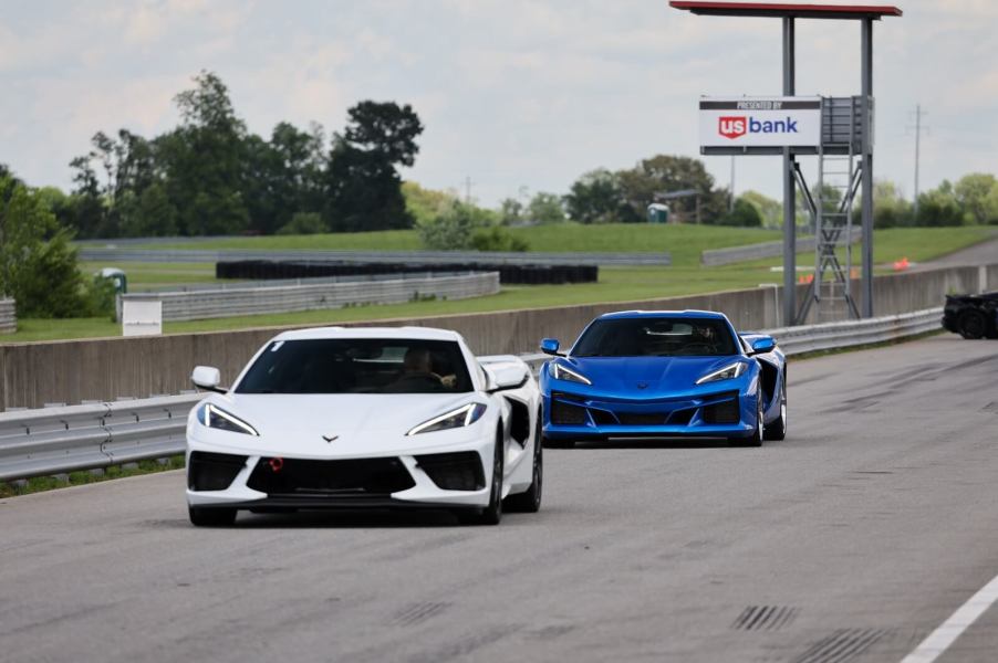 A pair of Chevrolet Corvette models get ready to hit the NCM Motorsports Park track.