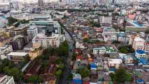 The skyline and canals of Bangkok, capital of Thailand.