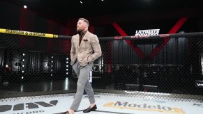 Conor McGregor walks in the Octagon during the filming of The Ultimate Fighter at UFC APEX on February 23, 2023 in Las Vegas, Nevada.