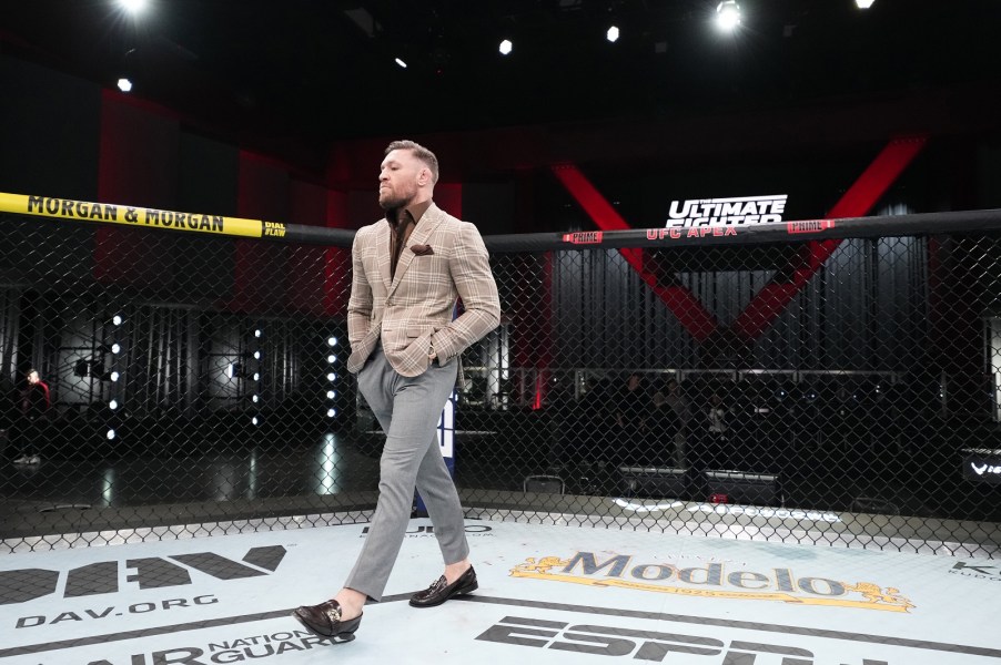 Conor McGregor walks in the Octagon during the filming of The Ultimate Fighter at UFC APEX on February 23, 2023 in Las Vegas, Nevada.