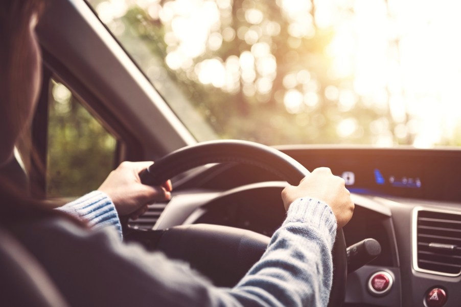 Hands on steering wheel the NHTSA recommends "9 and 3" to avoid injury from steering wheel airbags