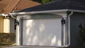 White garage door with grey and white exterior