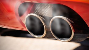 A dual exhaust with smoke