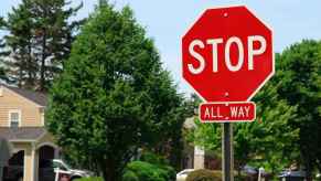 All-way stop sign on residential road