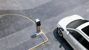 Aerial view of Tesla EV charging