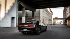 A Dodge Challenger like this one ended up in a crash with a Corvette during a street race.