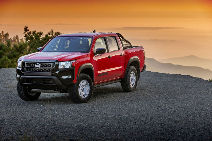 The 2024 Nissan Frontier parked on a mountain top