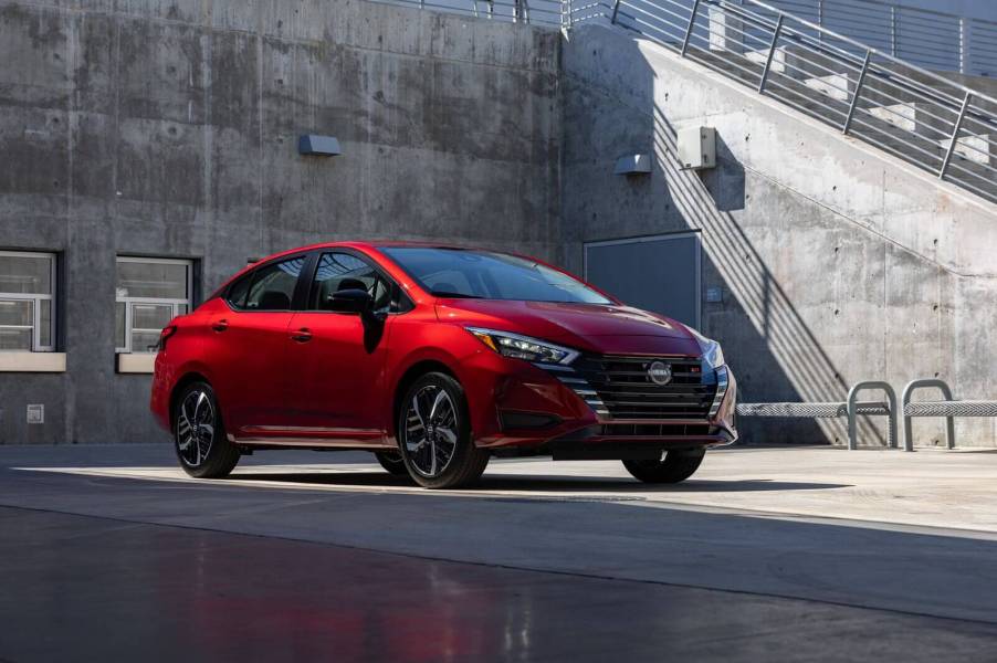 The 2024 Nissan Versa, the cheapest new car on the market, shows off its front-end styling.