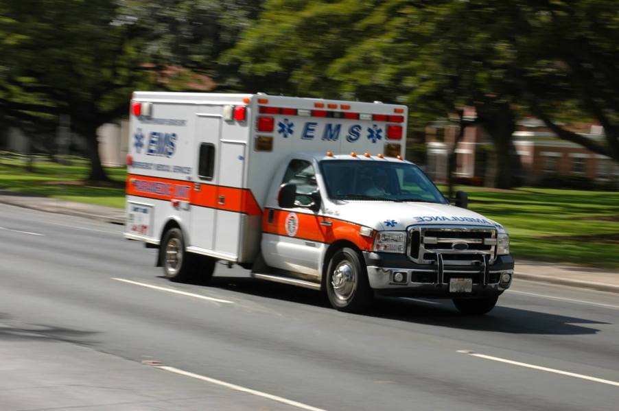 Depending on the state laws and agency policies, paramedics can carry guns in an ambulance like this.