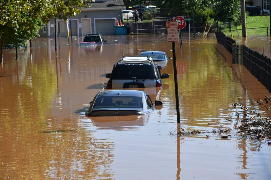 A series of flooded cars show poor hurricane preparedness.