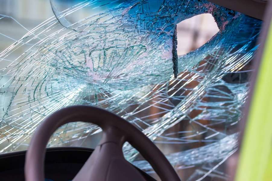 Smashed windshield of a truck