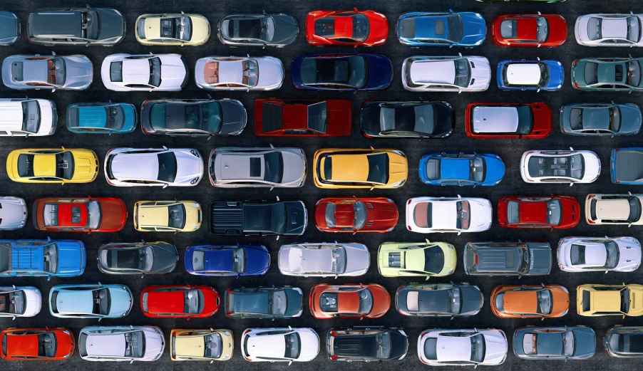 Rows of cars shown from an aerial view