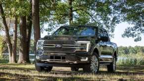 The most popular model among American trucks, a Ford F-150 shows off its front end.