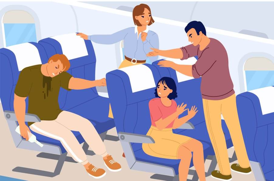 A passenger who is drunk on an airplane disturbs others during a flight.