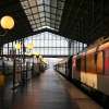 Narrow French train station with a new passenger line inside.