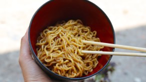 Cup of noodles for breakfast in Tokyo Metro station