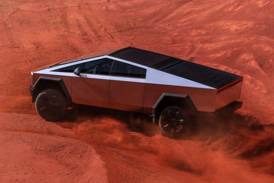 The Tesla Cybertruck off-roading through sand