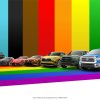 Toyota vehicle lineup with rainbow colors