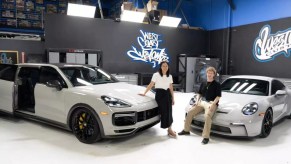 Mark Zuckerberg and his wife with Porsche Cayenne Minivan