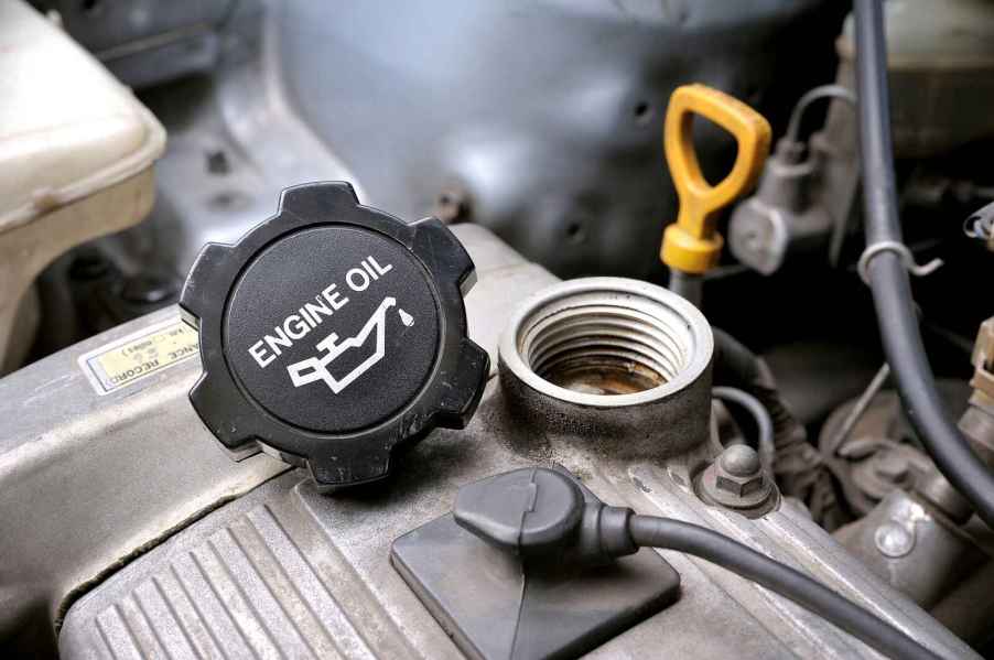 An engine oil cap left off with block smoking after an oil change