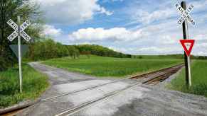 A railroad crossing in rural Virginia, USA